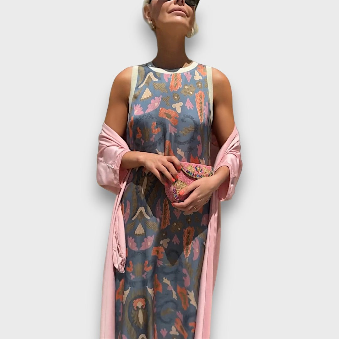 Vera – Robe Maxi Fluide avec Cardigan Pastel