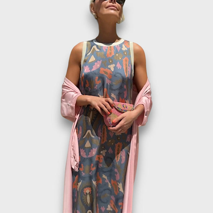 Vera – Robe Maxi Fluide avec Cardigan Pastel