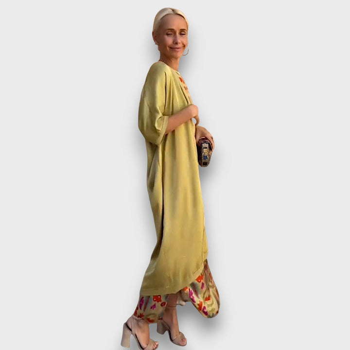 Vera – Robe Maxi Fluide avec Cardigan Pastel