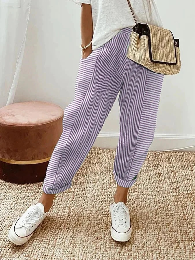 Amynelle | Pantalons Rayés Coupe Lâche Pantalons d'Été Croppés