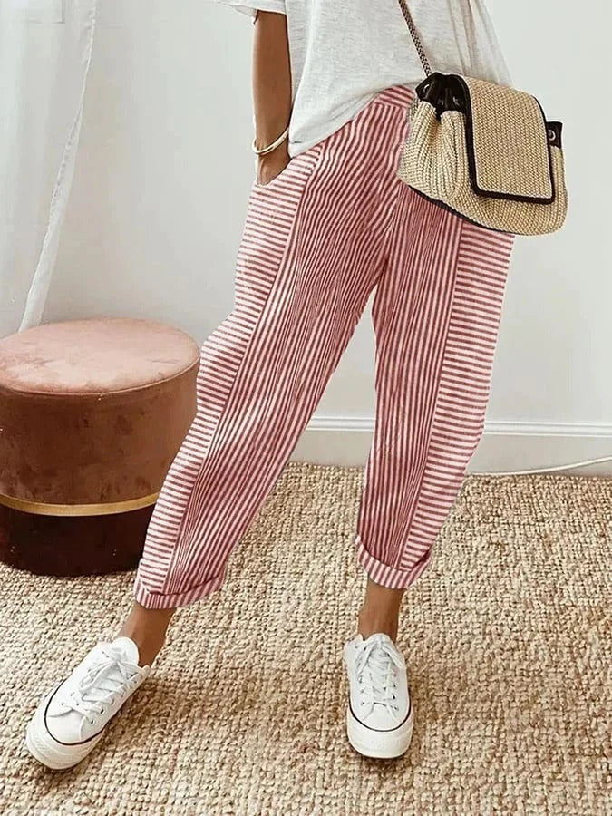 Amynelle | Pantalons Rayés Coupe Lâche Pantalons d'Été Croppés