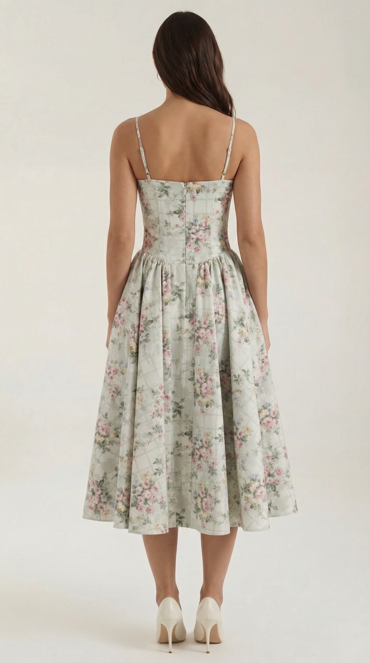 Patrice – Robe Midi Floral avec Corset