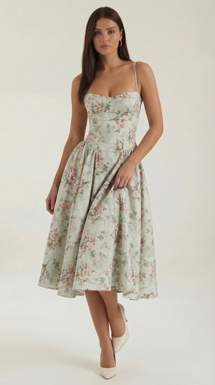 Patrice – Robe Midi Floral avec Corset