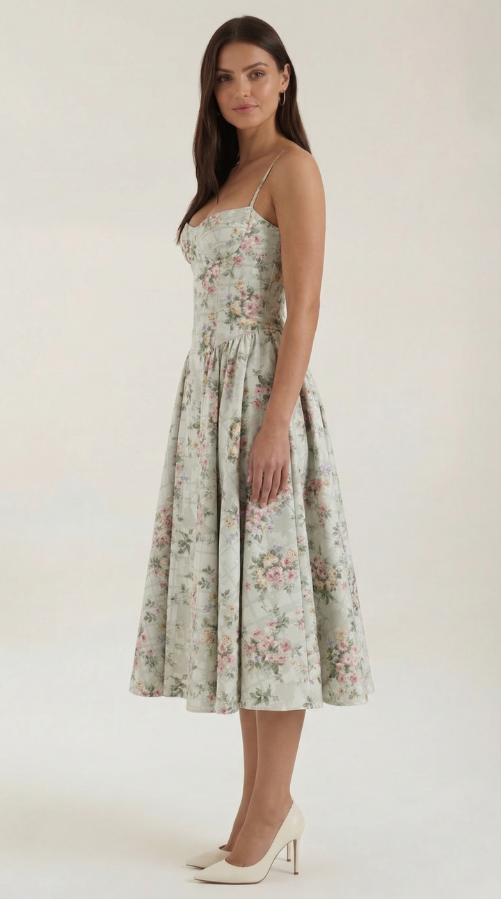 Patrice – Robe Midi Floral avec Corset