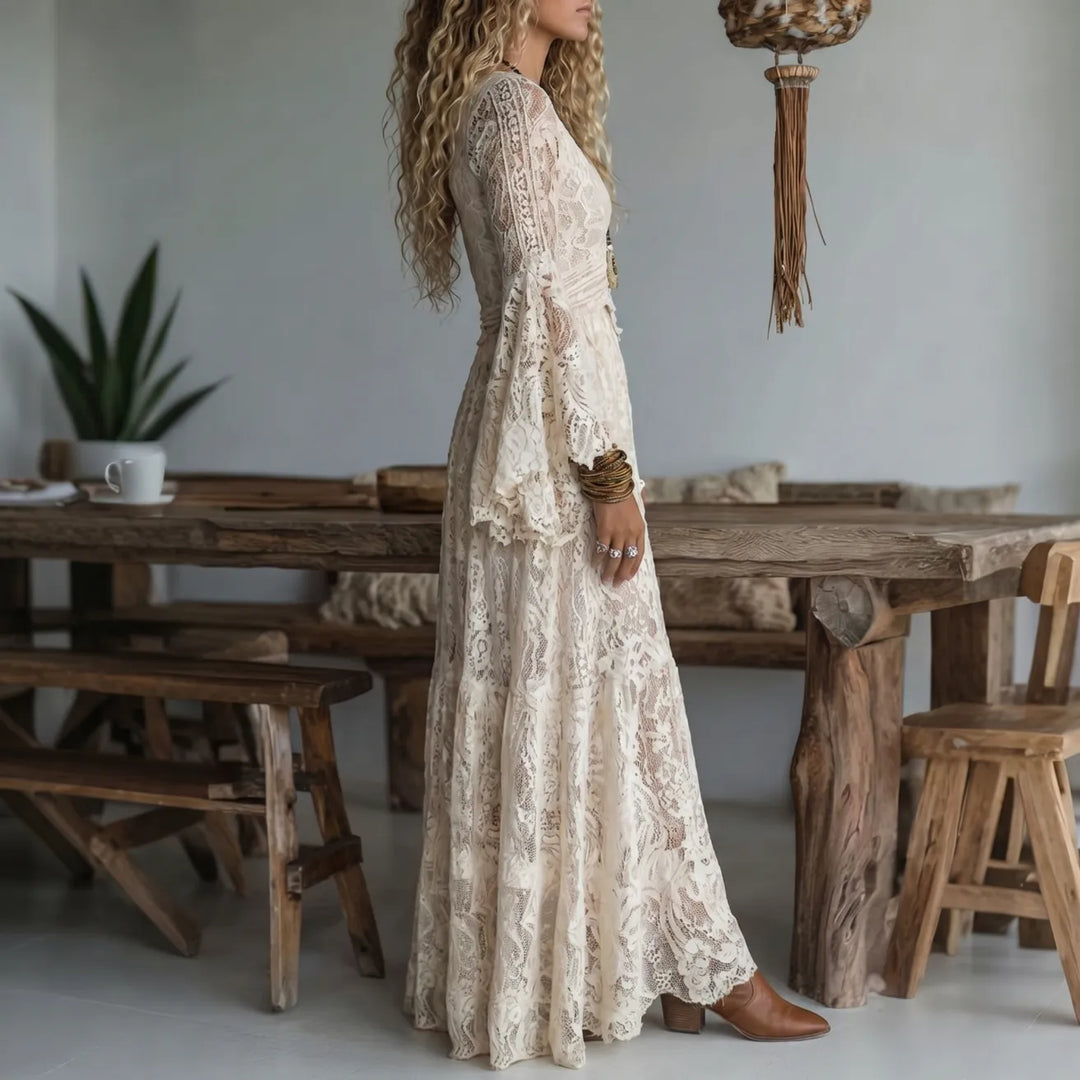 Roxanne - Robe maxi bohémienne à décolleté en V profond