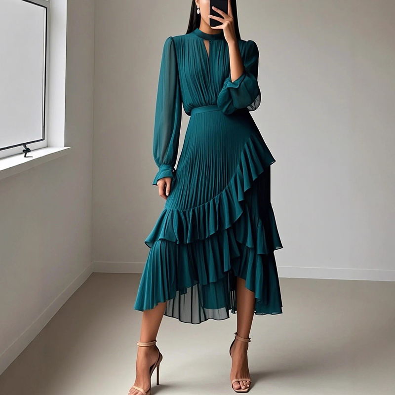 Anna – Robe Midi Plissée
