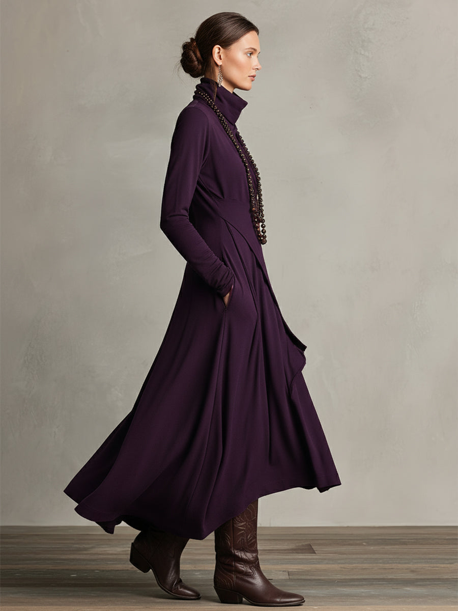 Carrie – Robe maxi en tricot asymétrique avec col roulé