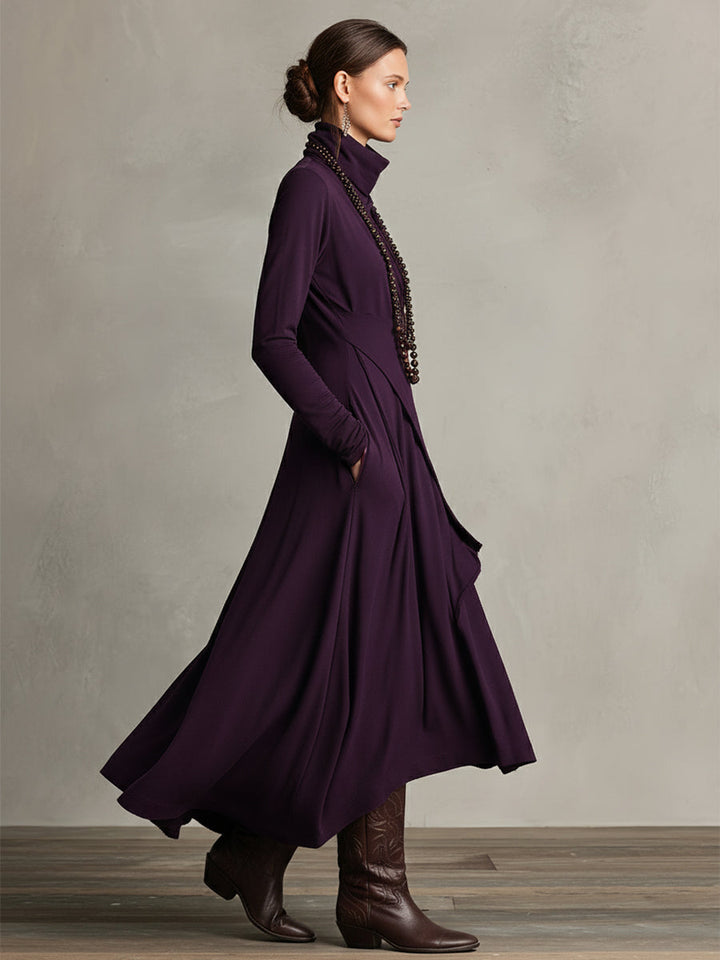 Carrie – Robe maxi en tricot asymétrique avec col roulé