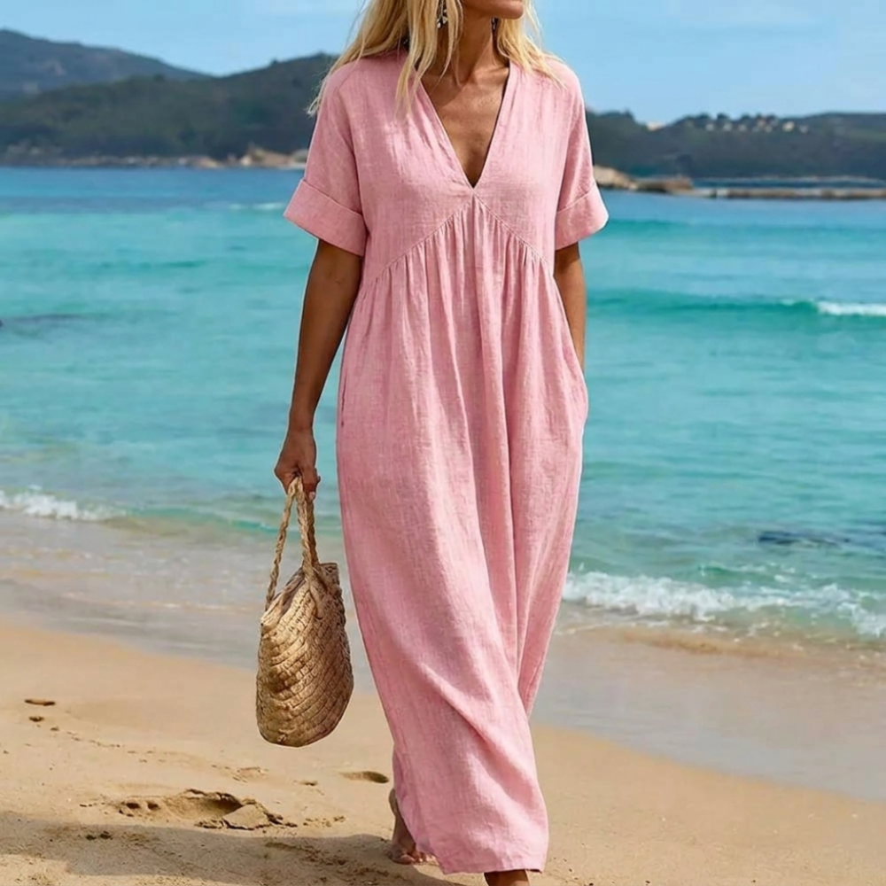 Scarlett - Robe d'été longue en lin et coton
