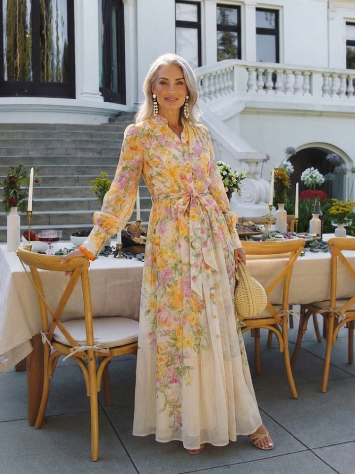 Cessy - Robe Maxi Longue Transparente à Fleurs